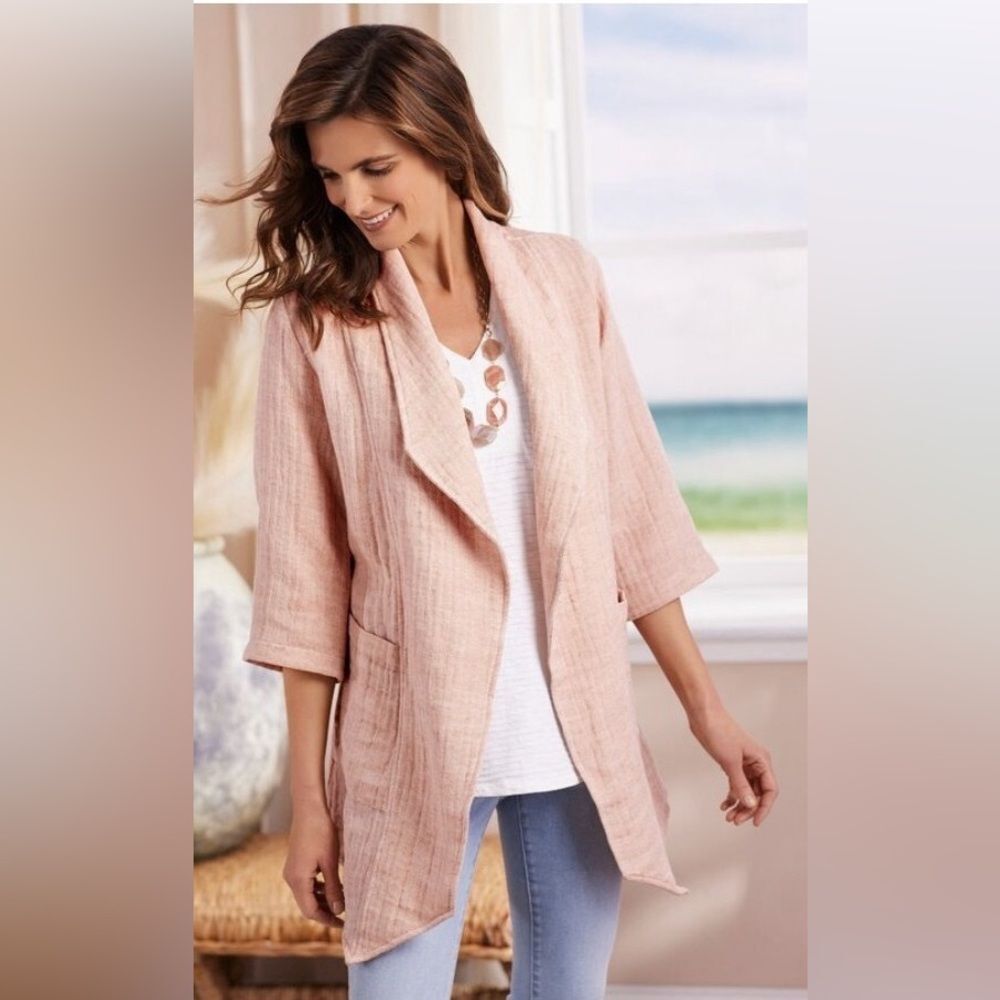 Soft Surroundings Doria Topper Linen Blend Jacket in Pink Rose